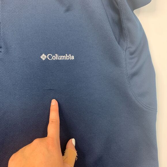 Columbia Polo Shirt Mens L Large Navy Blue Omni Shade Sun Protection Utilizer - Picture 6 of 14